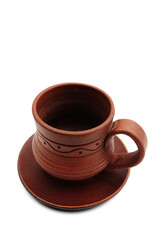 Empty brown clay cup isolated on a transparent background