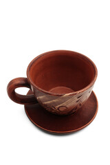 Empty brown clay cup isolated on a transparent background