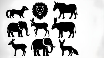 Naklejka premium black silhouettes of various animals featuring mammals and birds, ideal for eco-friendly, nature, and wildlife conservation projects 