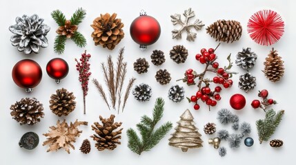 Christmas composition. frame made of christmas decorations on white background. flat lay, top view, copy space. christmas wallpaper. Ultra realistic. Photorealistic