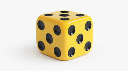 3d casino game play cube roll isolated vector icon. Yellow realistic gambling poker lucky square rolling with five and two dot number set. Gold random gamble gaming entertainment toy pieces with risk