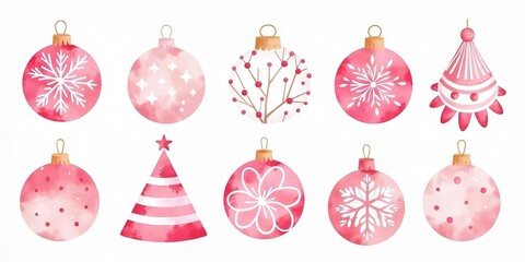 Charming Watercolor Christmas Ornaments in Delicate Pink Tones