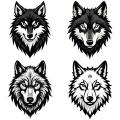 Naklejka premium Black and white wolf face mascot logo vector illustration set