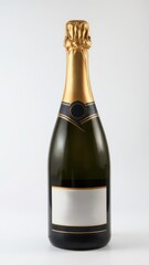 A bottle of champagne with a gold foil and cork isolated on a clear background, luxury, drink