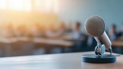 Professional Microphone on Stand in Conference Room Setting