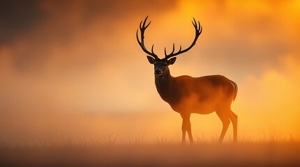 Golden Hour Majestic Deer in Mystical Forest with Fog and Rich Tones
