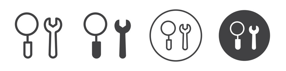 Wrench and a magnifying glass icon Simple outline vector logo