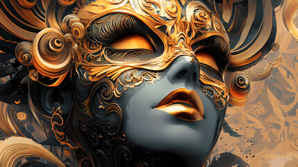 Naklejka premium Elaborate illustration of a mardi gras mask with gold and bronze. Carnival. Illustration