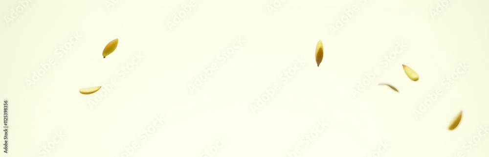Poster mango leaves are falling against a pure white background, captured in sharp focus with great depth a