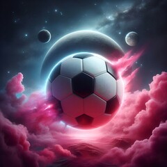 Fototapeta premium Floating Soccer Ball in a Vibrant Galactic Landscape