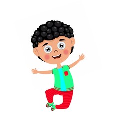 Vactor kids image,Cute boy jump vactor image , cute boy cartoon character jump vactor illustration