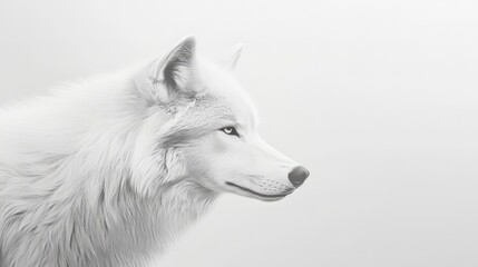 Obraz premium Potrait of white wolf with the white background. wolf wallpaper. Ultra realistic. Photorealistic hypermaximalist hyper realistic fine detail