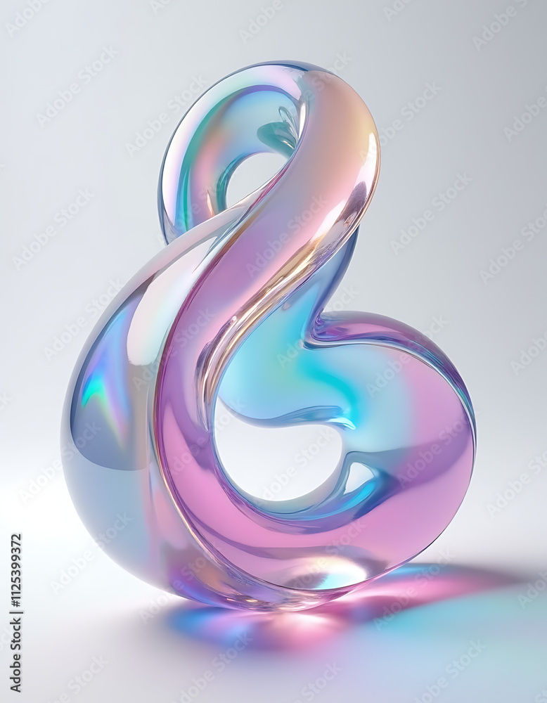 Poster Iridescent glass design with abstract minimalist shape rendered in three dimensions for a visually striking effect._00001_
