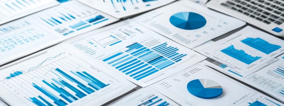 Examination of different business documents showcasing assorted charts.