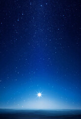 Generated image, bright star over the ocean
