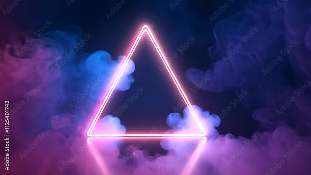 Aufkleber neon triangle with colorful smoke in dark background, futuristic and abstract art concept