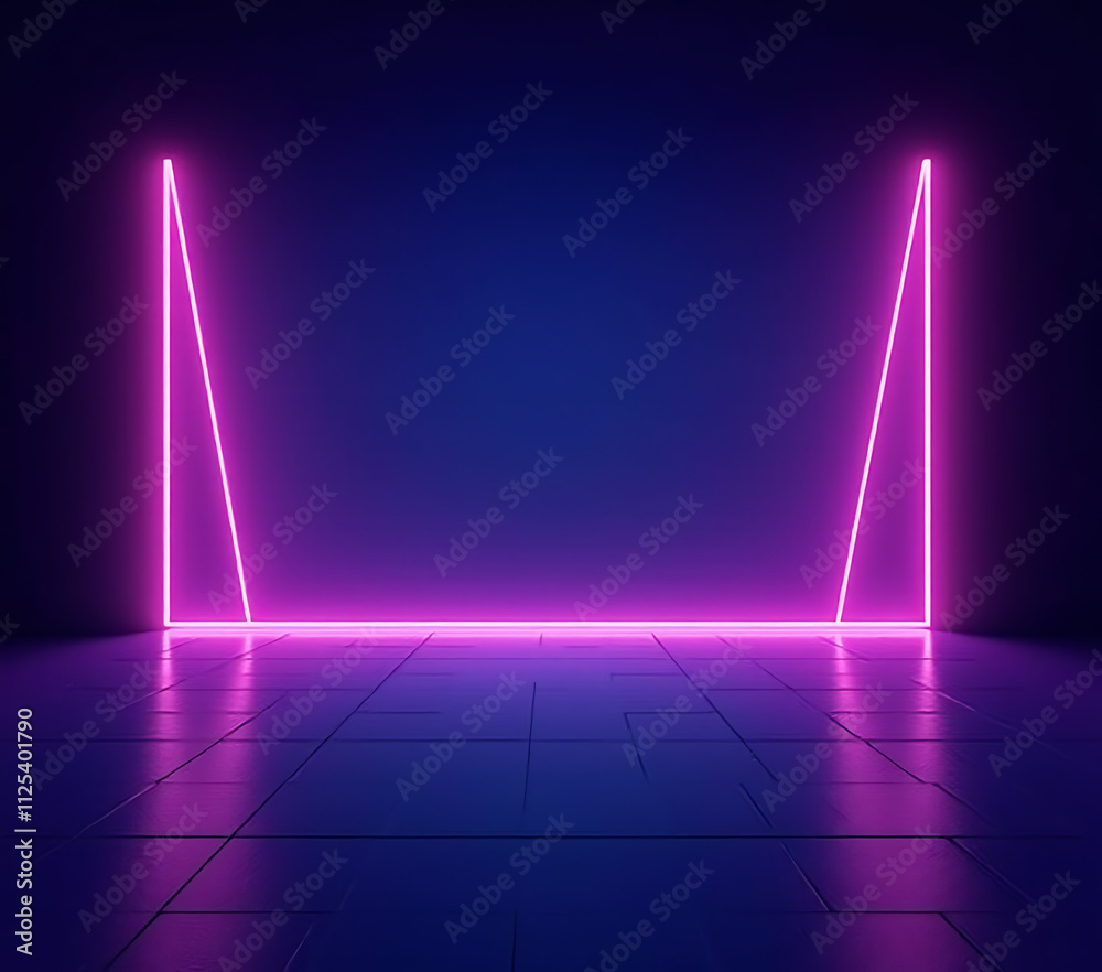Poster empty space scene with a neon light background, virtual reality and cyber futuristic elements, used 