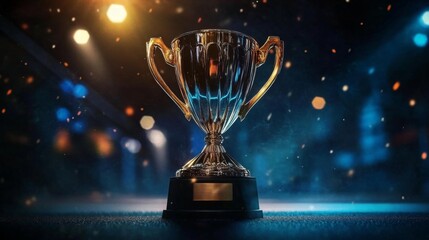 Celebrating victory with a shimmering golden trophy.