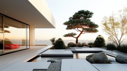 Serene Minimalist Rooftop Garden with Japanese Aesthetic