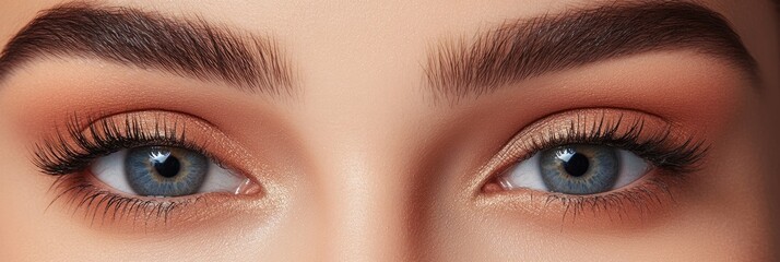 Obraz premium Intimate Close-Up of Open Female Gray Eyes with Subtle Makeup Gazing Insightfully at the Camera