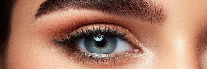 Obraz premium Intimate Close-Up of Open Female Gray Eyes with Subtle Makeup Gazing into the Camera