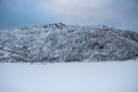 Winter nature with a mountain, Lodingen, Norway