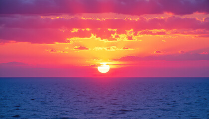Obraz premium Vibrant Purple Sunset Over Tranquil Ocean Waters with Text Space 