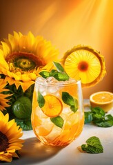 bright refreshing iced beverage splashes contrasting colorful background perfect summer quenching thirst, drink, refreshment, vibrant, chilly, blue, glass