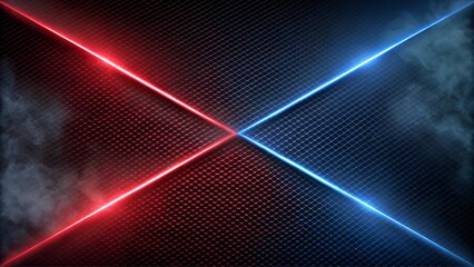 Futuristic background with red and blue light beams crossing over a textured surface
