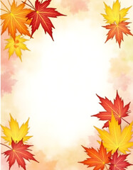 Fototapeta premium Colorful maple leaves create a beautiful scene against a soft watercolor background in this autumn leaf fall frame._00001_