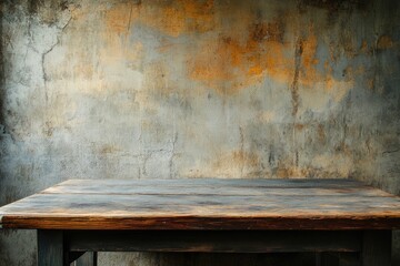 Textured Grey Tabletop Against a Weathered Wall - Aesthetic Front View