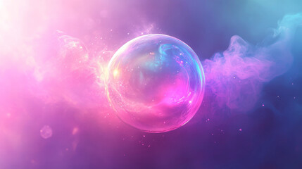 3d rainbow soap ball. Glass iridescent color circle vector. Realistic soapy bubble isolated on transparent background. Neon light on liquid water or detergent in pink and purple. Dreamy magic element