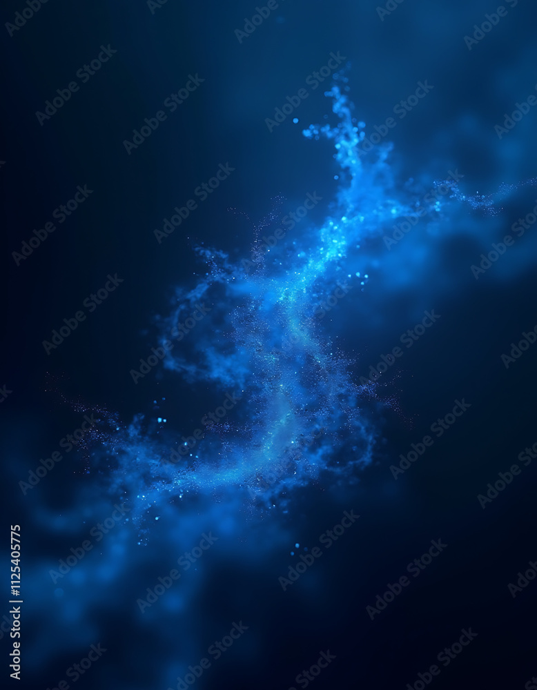 Poster Abstract dark blue and glowing particles swirled across a textured background in a mesmerizing visual effect._00001_
