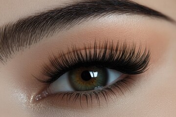 Fototapeta premium Stunning Close-Up of Female Eye Showcasing Luxurious Long Lashes and Flawless Black Liner for a Captivating Makeup Look