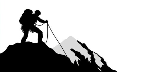 Fototapeta premium Courageous Ascent: Silhouette of a Successful High Altitude Climber in Energetic Mountaineering Achievement