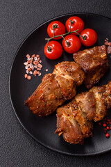 Delicious grilled chicken, turkey or pork skewers with salt, spices and herbs