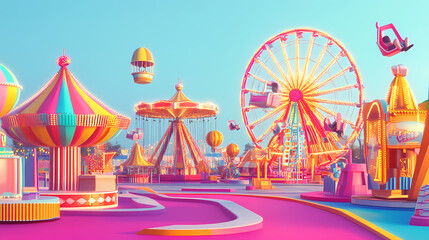 Colorful carnival fun - bright rides and games. generative ai. Carnival. Illustration