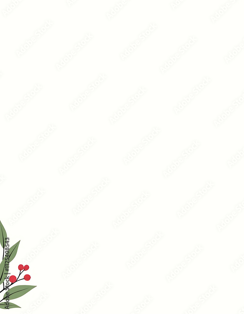 Poster a minimalist winter greeting banner features a simple white background with green foliage and red be