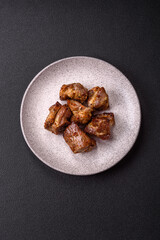 Delicious grilled chicken, turkey or pork skewers with salt, spices and herbs