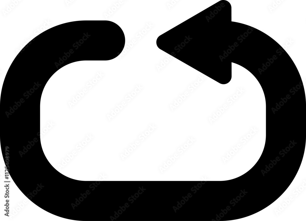 Poster black undo arrow creating a circular shape, representing concepts of repetition, updating, and retur