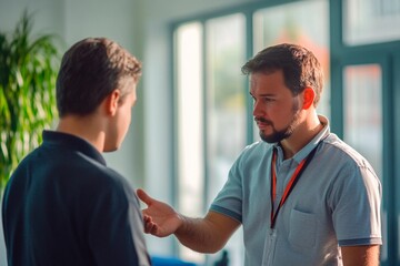 Engaging discussion between colleagues in a bright office space during a productive meeting