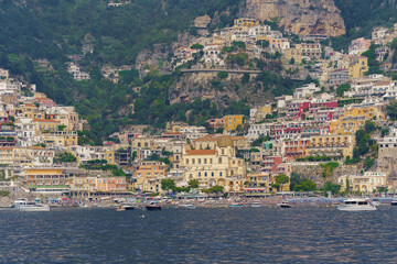 A view from the sea of ​​a small, colorful town