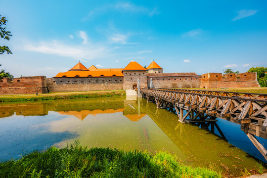 Fagaras Citadel Fortress and the Cathedral near Fagaras mountains in Fagaras city in Romania