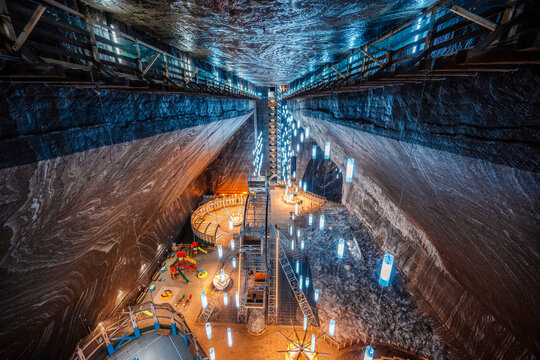 Underground theme park in big salt mine Salina Turda, Turda in Romania, transylvania. Popular tourist destination.