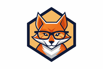 fox face with glasses in a hexagon mascot logo vector illustration