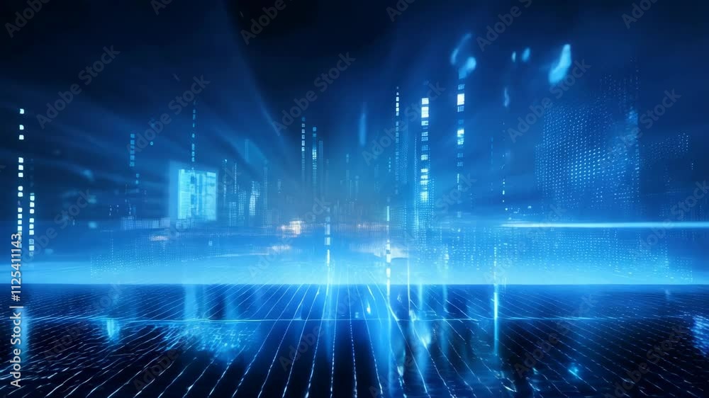 Poster Abstract digital data background. 3D animation. Future technology concept. Ai and artificial intelligence. Big data visualization and cybersecurity