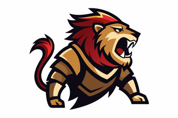 Gladiator lion roaring in armor mascot logo vector illustration