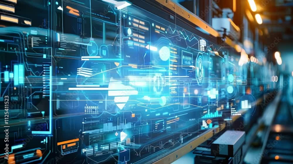 Poster complex software is displaying and processing data from an industrial production line, improving eff