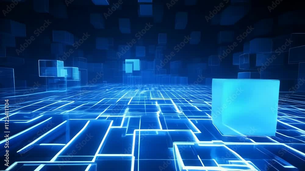 Poster Abstract digital data background. 3D animation. Future technology concept. Ai and artificial intelligence. Big data visualization and cybersecurity