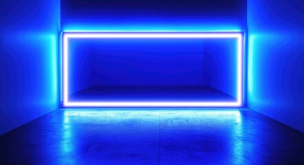 Obraz premium Chic Blue Neon Glow Frame. Modern Illumination for Cinematic and CafÃ© Atmospheres